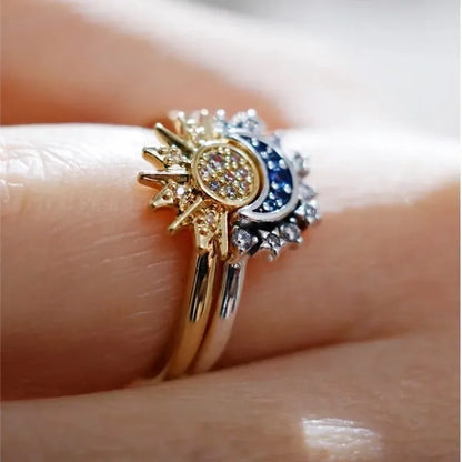 Tutaru - Women's Sparkling Moon Sun Celestial Blue Ring